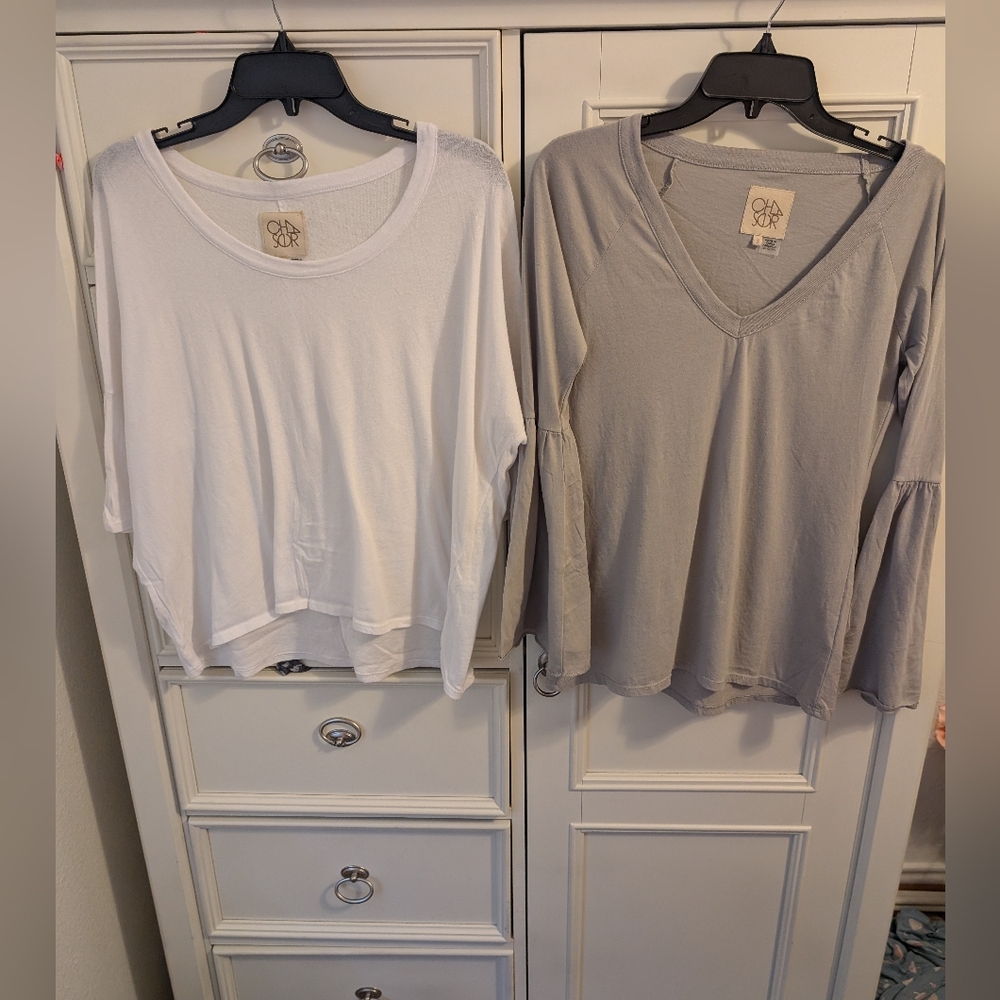 Bundle Of 2 Chaser Neutral Grey‎ And White Blouses